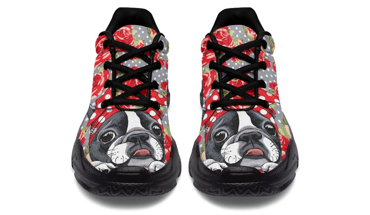 Floral Boston Terrier Chunky Sneakers
