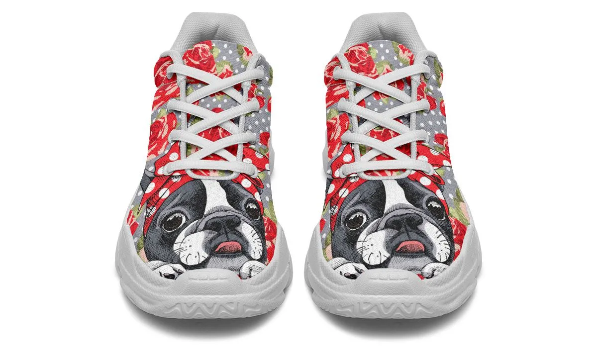 Floral Boston Terrier Chunky Sneakers