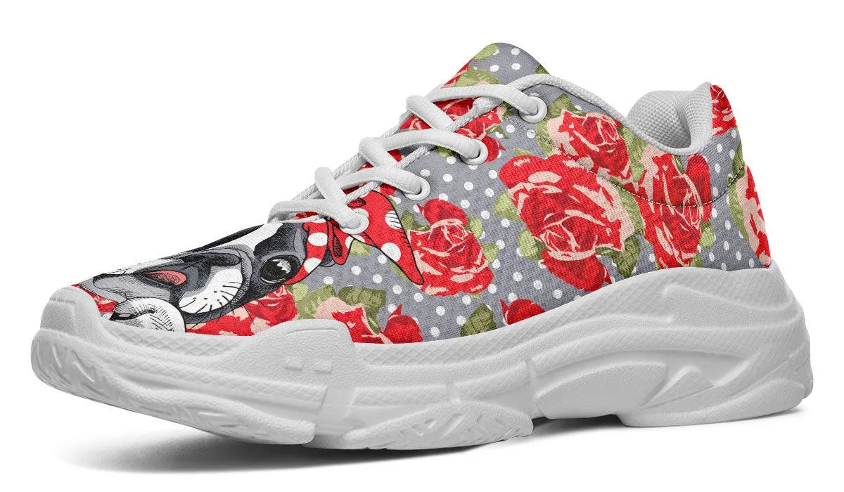 Floral Boston Terrier Chunky Sneakers