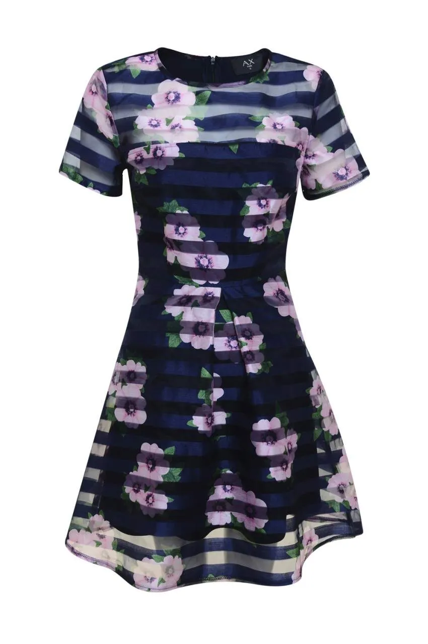 Floral Striped Skater Dress