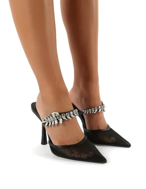 Girlfriend Black PU Jewel Trim Point Toe Heeled Mules