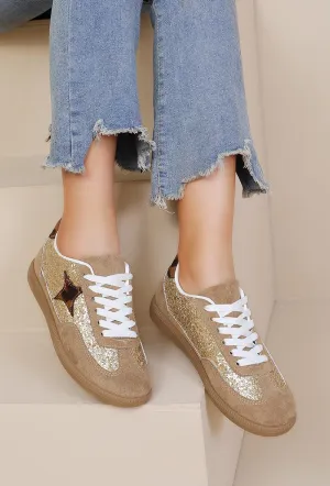 GUM COLORED SOLE WITH STAR GLITTERS AESTHETIC TRAINERS IN LEOPARD