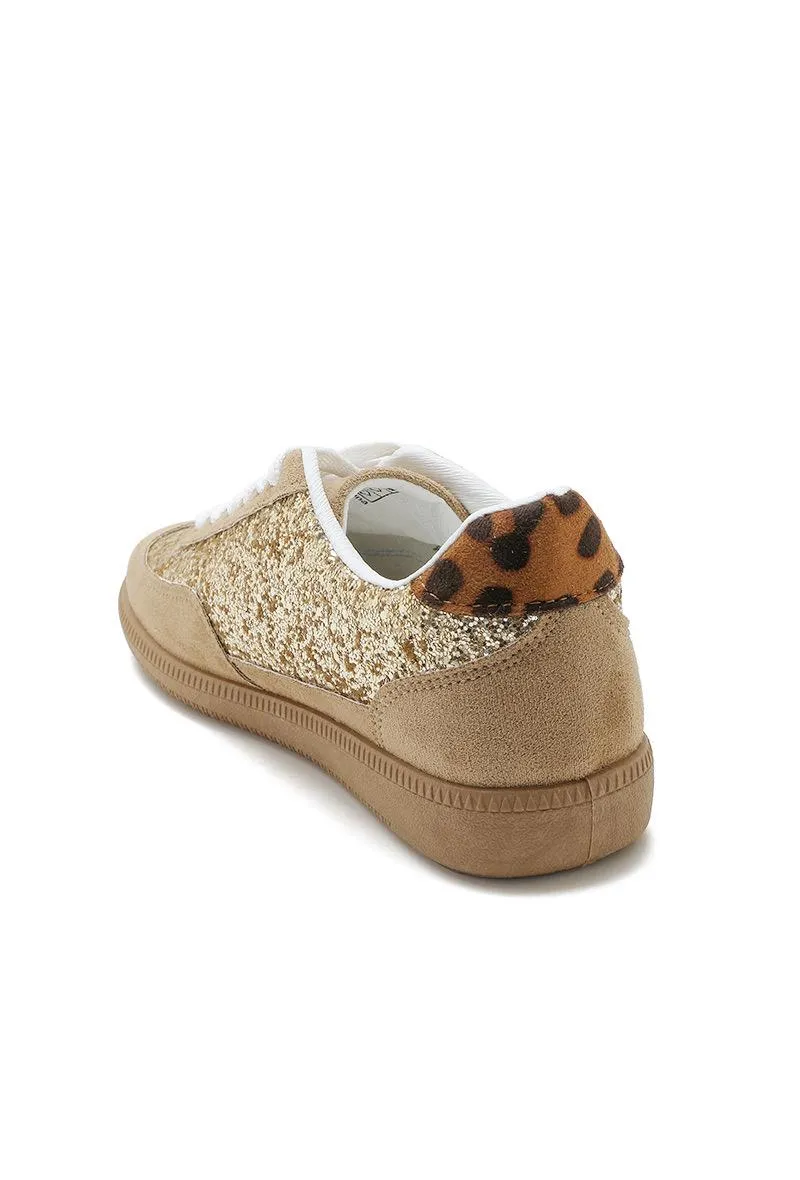 GUM COLORED SOLE WITH STAR GLITTERS AESTHETIC TRAINERS IN LEOPARD