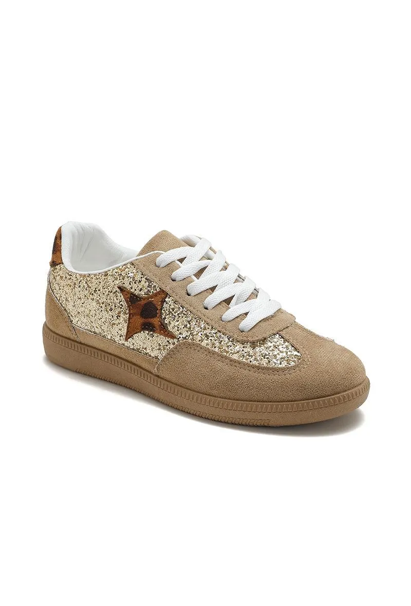 GUM COLORED SOLE WITH STAR GLITTERS AESTHETIC TRAINERS IN LEOPARD