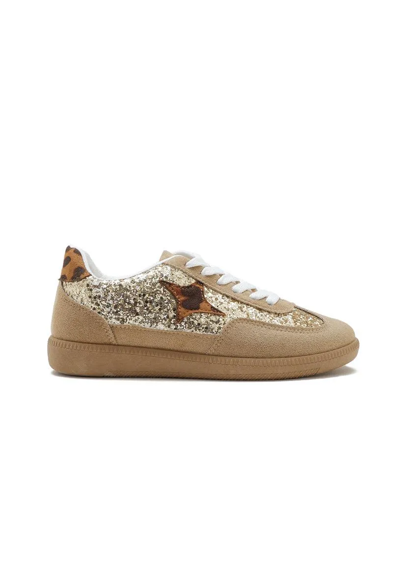 GUM COLORED SOLE WITH STAR GLITTERS AESTHETIC TRAINERS IN LEOPARD