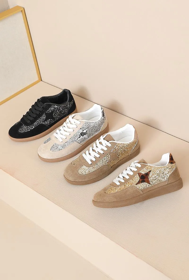 GUM COLORED SOLE WITH STAR GLITTERS AESTHETIC TRAINERS IN LEOPARD