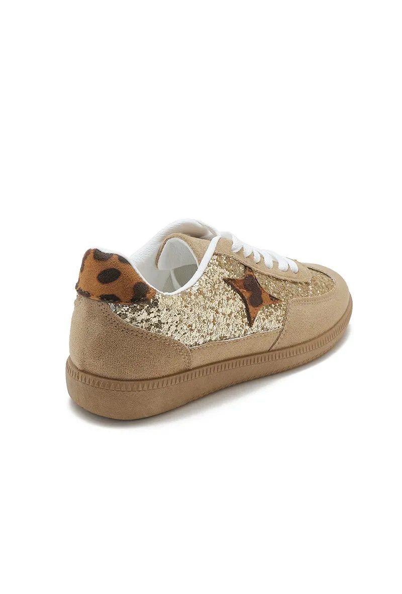 GUM COLORED SOLE WITH STAR GLITTERS AESTHETIC TRAINERS IN LEOPARD