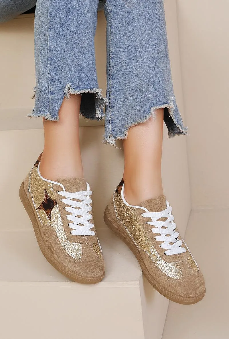 GUM COLORED SOLE WITH STAR GLITTERS AESTHETIC TRAINERS IN LEOPARD