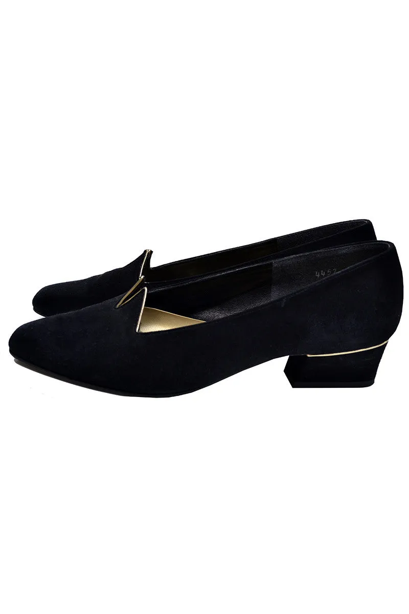 Harem Style Vintage Magdesian Black Suede Gold Shoes 6.5