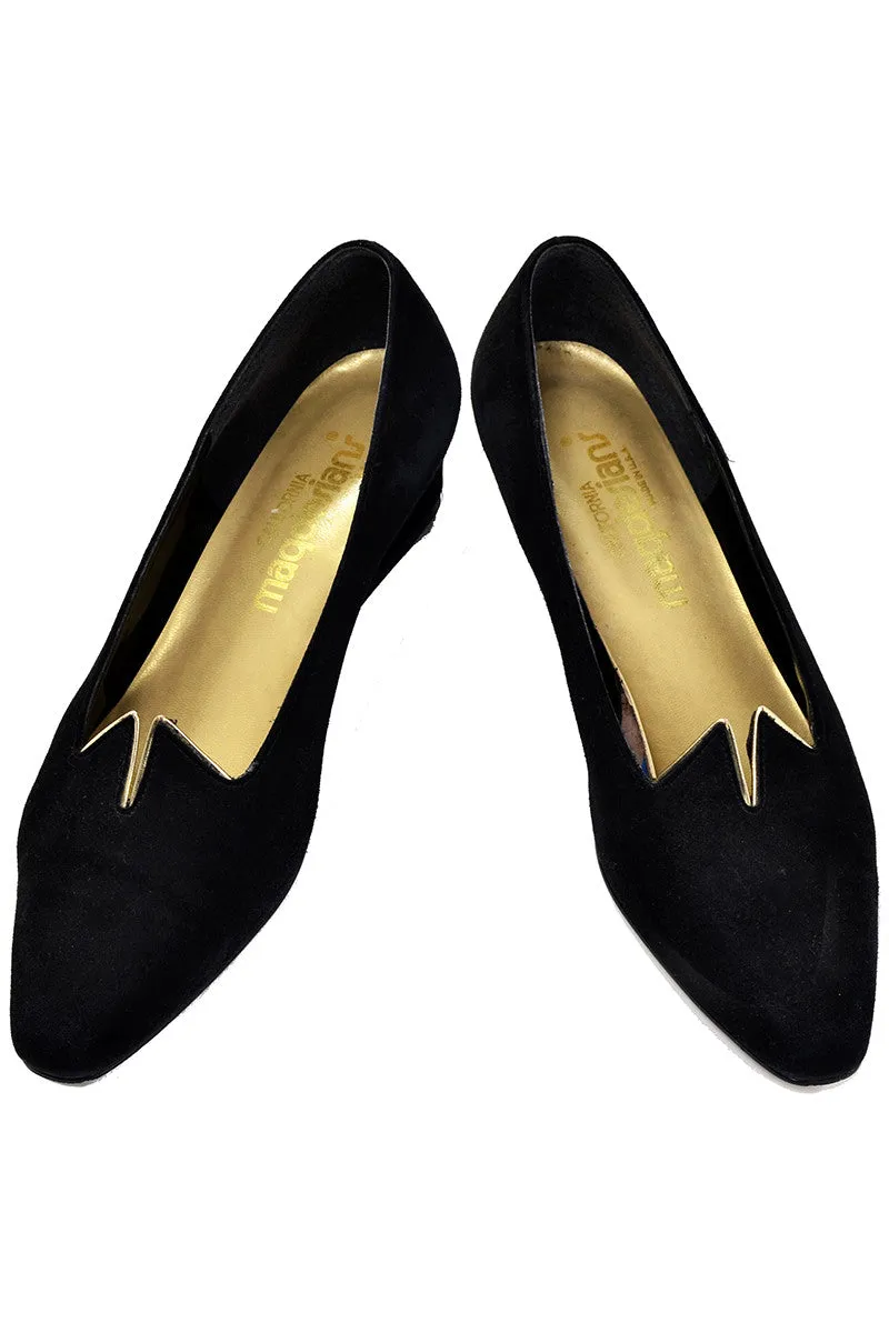 Harem Style Vintage Magdesian Black Suede Gold Shoes 6.5
