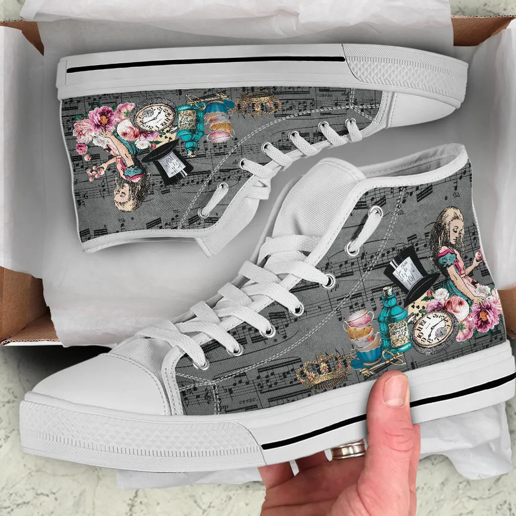 High Top Sneakers - Alice in Wonderland Gifts #105W Colorful Series | Birthday Gifts, Gift Idea, Custom Canvas Shoes, Cute Kawaii Aesthetic