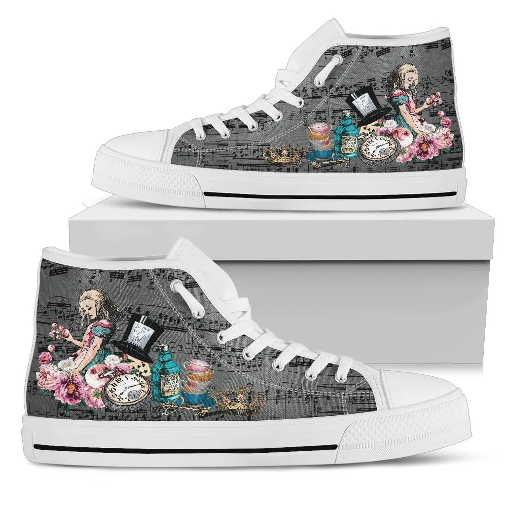 High Top Sneakers - Alice in Wonderland Gifts #105W Colorful Series | Birthday Gifts, Gift Idea, Custom Canvas Shoes, Cute Kawaii Aesthetic