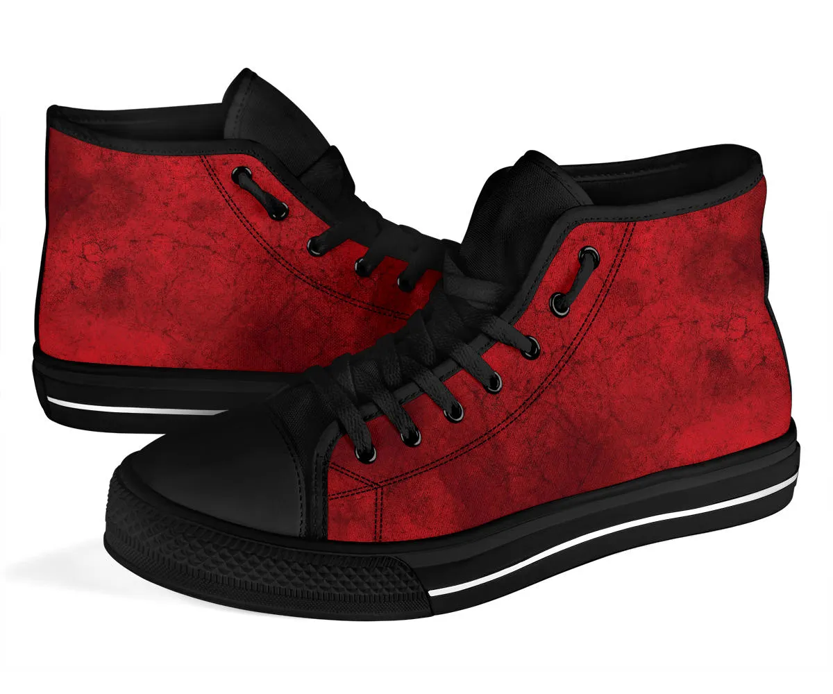 High Top Sneakers - Grunge Red | Birthday Gifts, Gift Idea, Women's 90s Cool Custom Canvas Shoes, Aesthetic, Unique, Cute, Kawaii Hi Tops