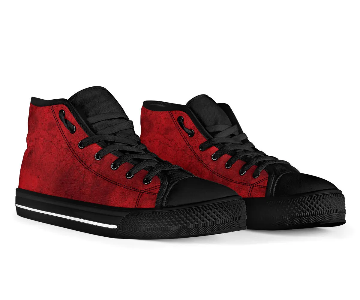 High Top Sneakers - Grunge Red | Birthday Gifts, Gift Idea, Women's 90s Cool Custom Canvas Shoes, Aesthetic, Unique, Cute, Kawaii Hi Tops