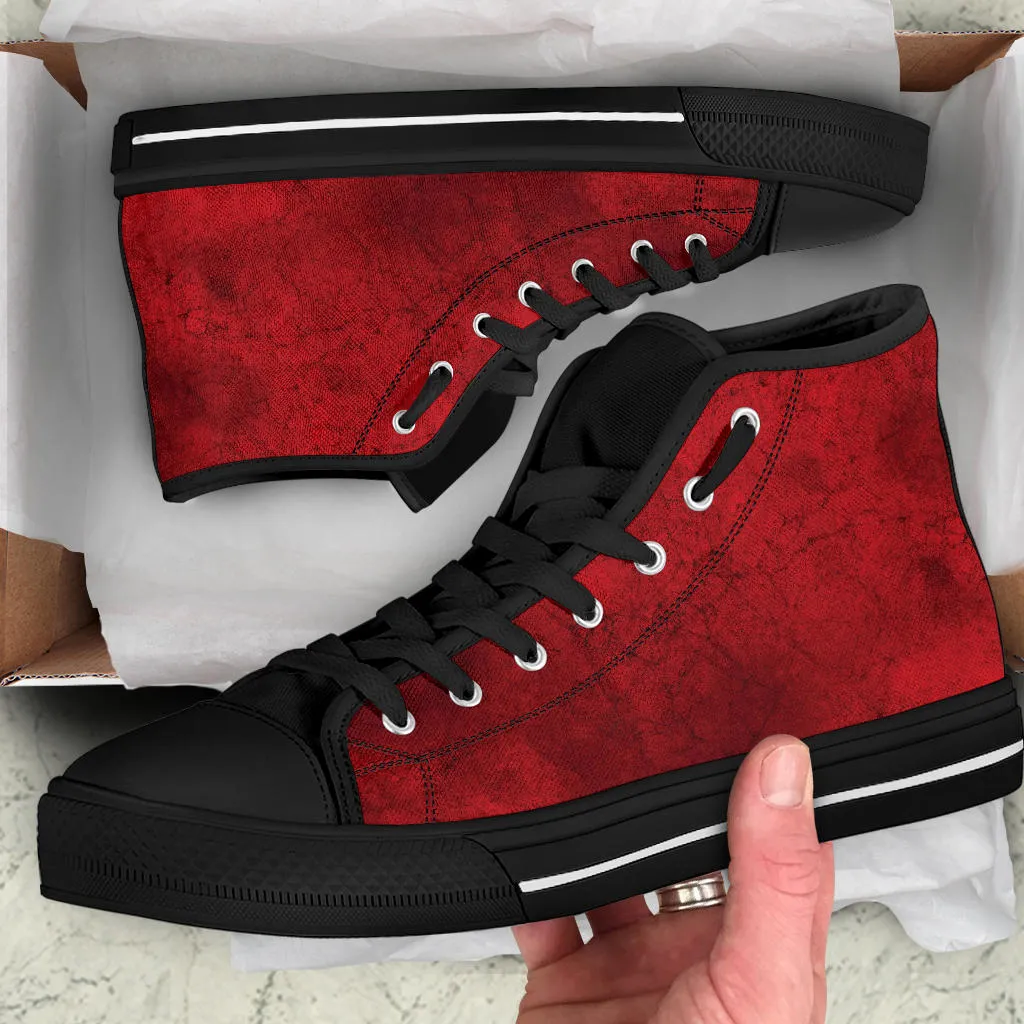 High Top Sneakers - Grunge Red | Birthday Gifts, Gift Idea, Women's 90s Cool Custom Canvas Shoes, Aesthetic, Unique, Cute, Kawaii Hi Tops