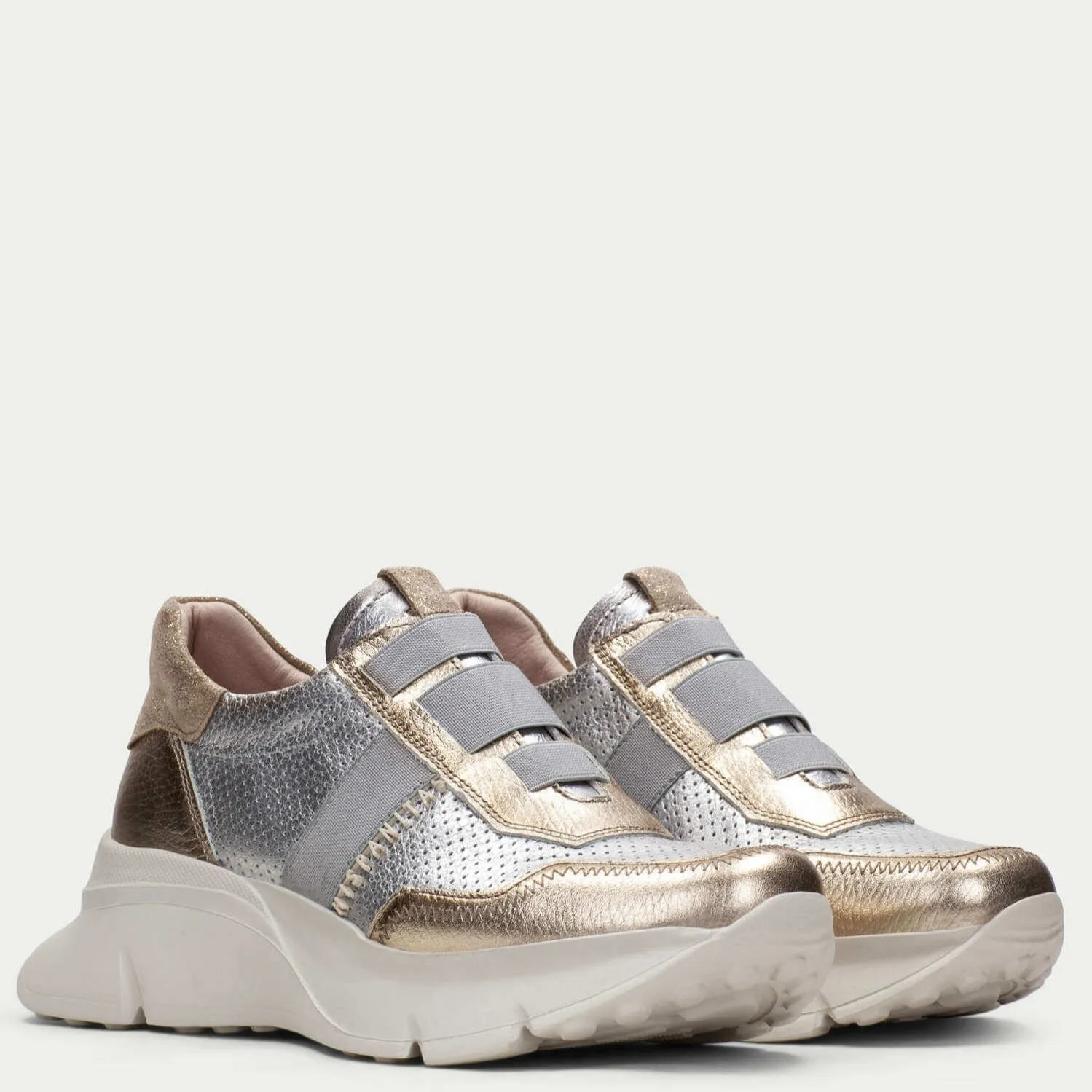 Hispanitas Gold & Silver Leather Slip On Chunky Sneakers
