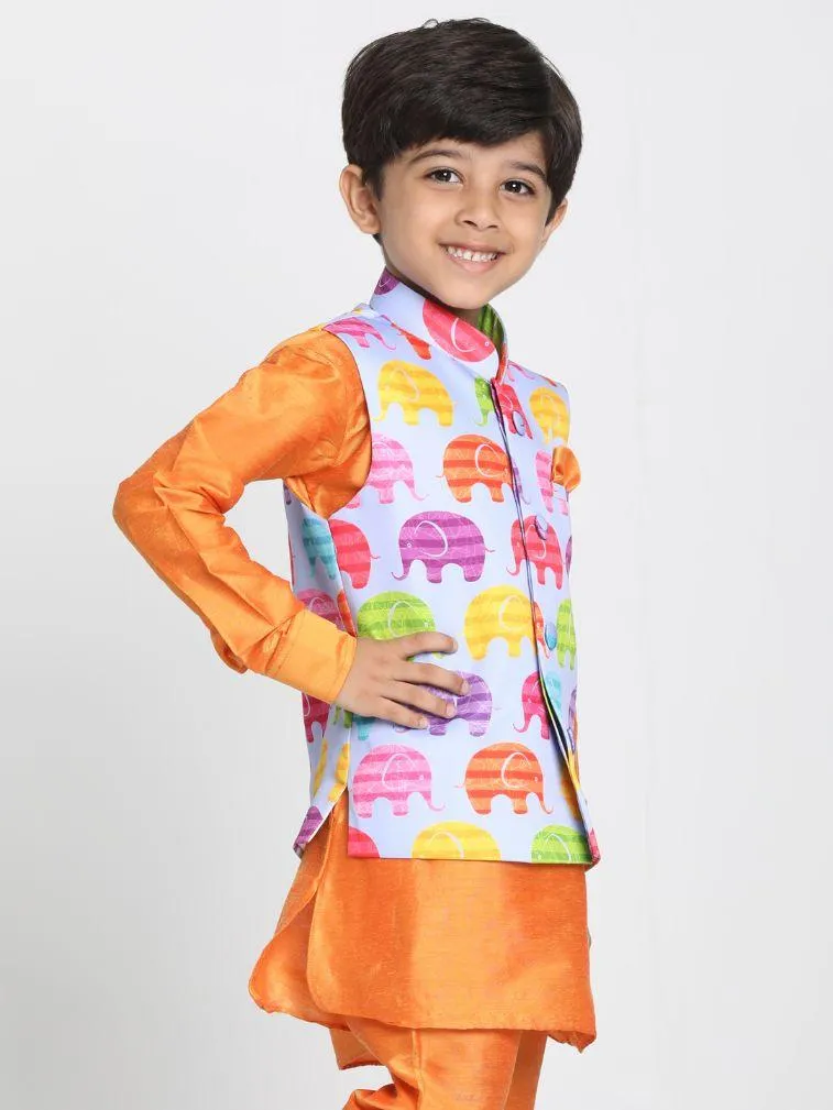 Jashvi Boys' Quirky Elephant Print Nehru Jacket