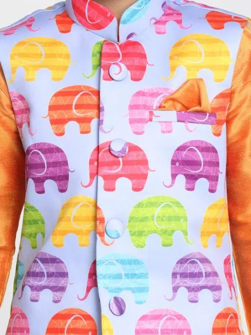 Jashvi Boys' Quirky Elephant Print Nehru Jacket