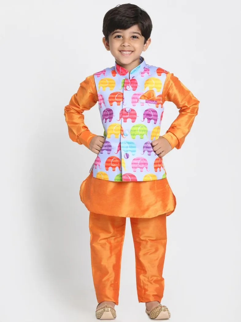 Jashvi Boys' Quirky Elephant Print Nehru Jacket