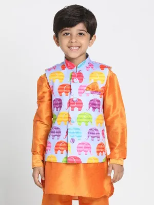 Jashvi Boys' Quirky Elephant Print Nehru Jacket