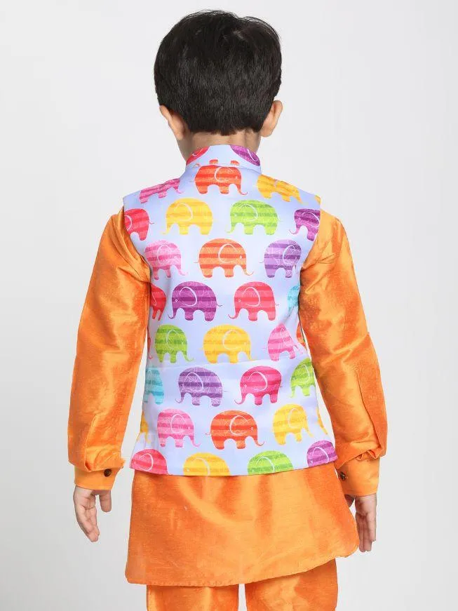 Jashvi Boys' Quirky Elephant Print Nehru Jacket