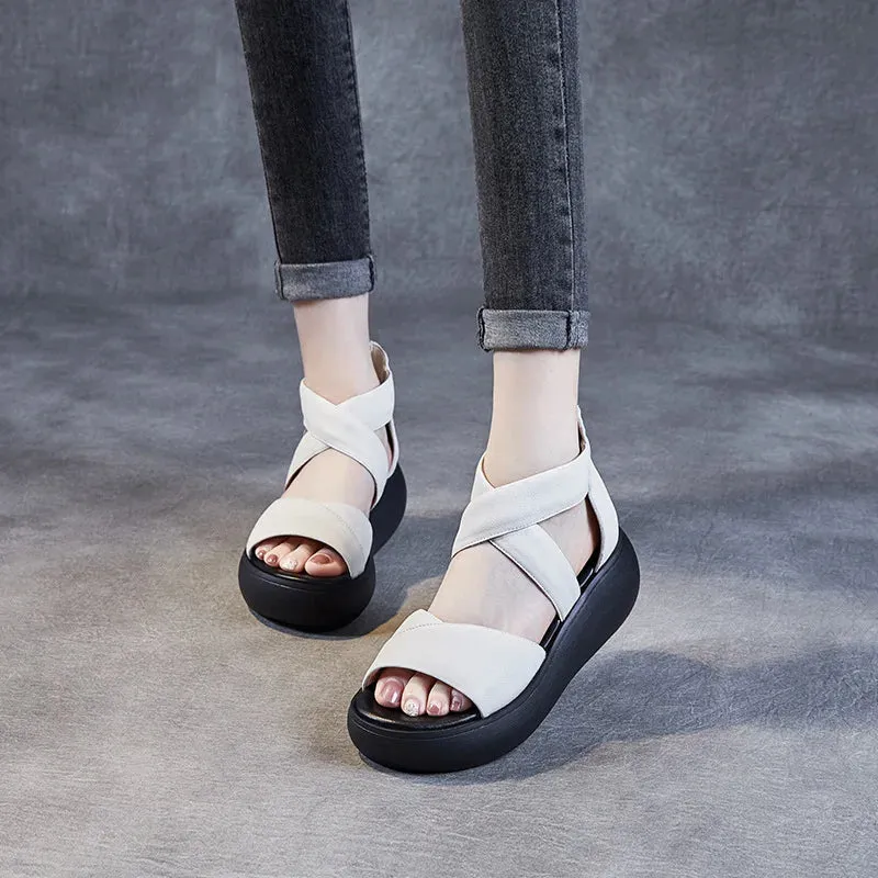 Joskaa 2024 New Genuine Leather Chunky Sandals