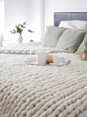 King Chunky Knit Blanket 100" x 116" Chunky Knit Merino Blanket, Wool Knit Blanket, King Knit Blanket ON SALE for a Limited Time!