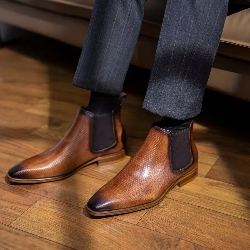 LeatherLux Exotic Fur-Lined Chelsea Boots