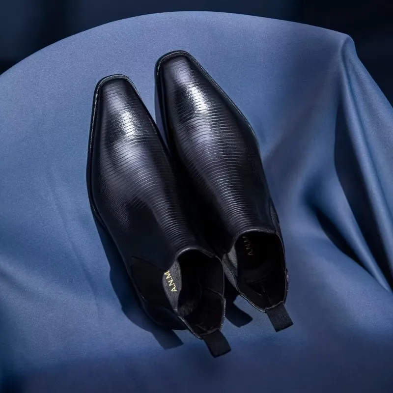LeatherLux Exotic Fur-Lined Chelsea Boots