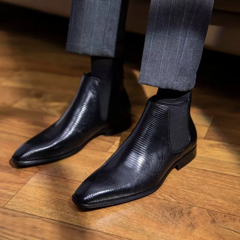 LeatherLux Exotic Fur-Lined Chelsea Boots