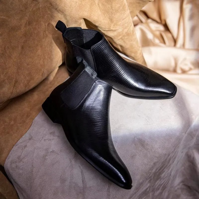 LeatherLux Exotic Fur-Lined Chelsea Boots