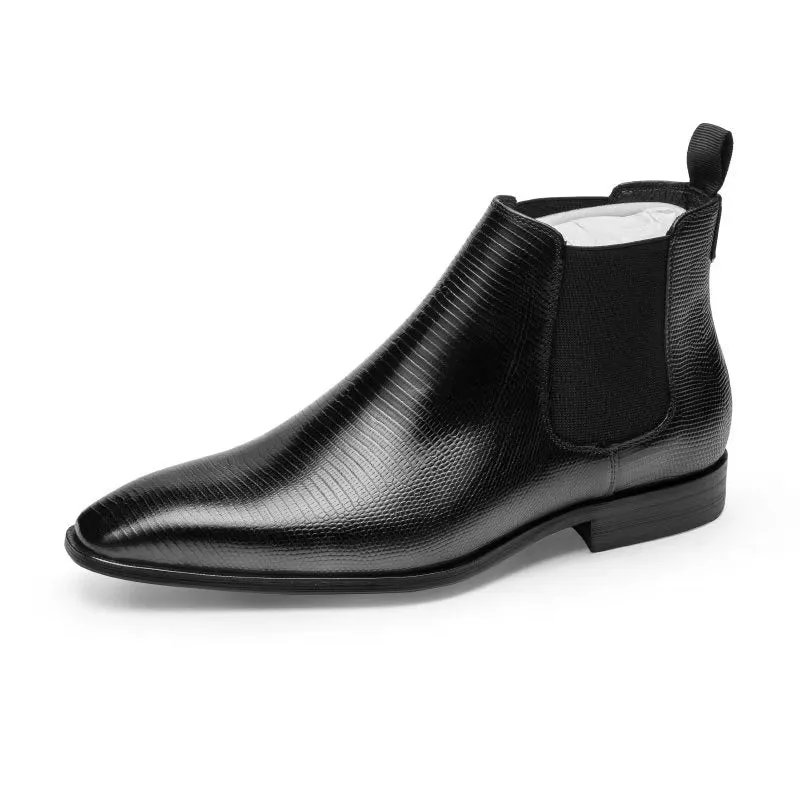 LeatherLux Exotic Fur-Lined Chelsea Boots
