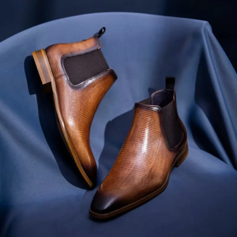 LeatherLux Exotic Fur-Lined Chelsea Boots