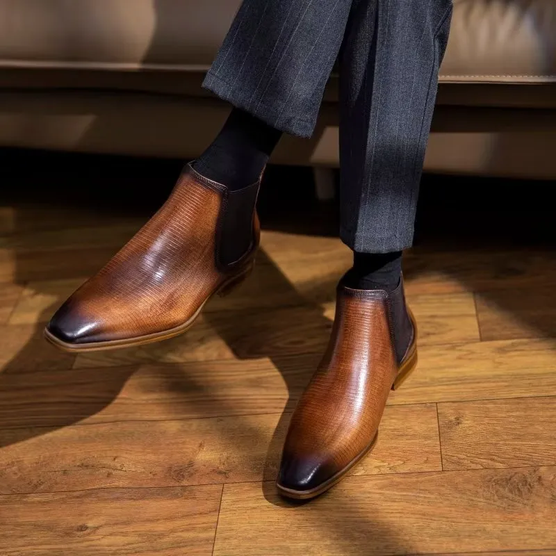 LeatherLux Exotic Fur-Lined Chelsea Boots