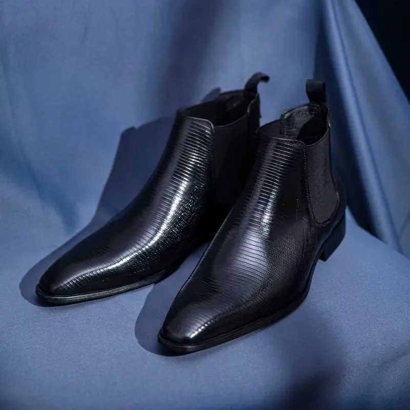 LeatherLux Exotic Fur-Lined Chelsea Boots
