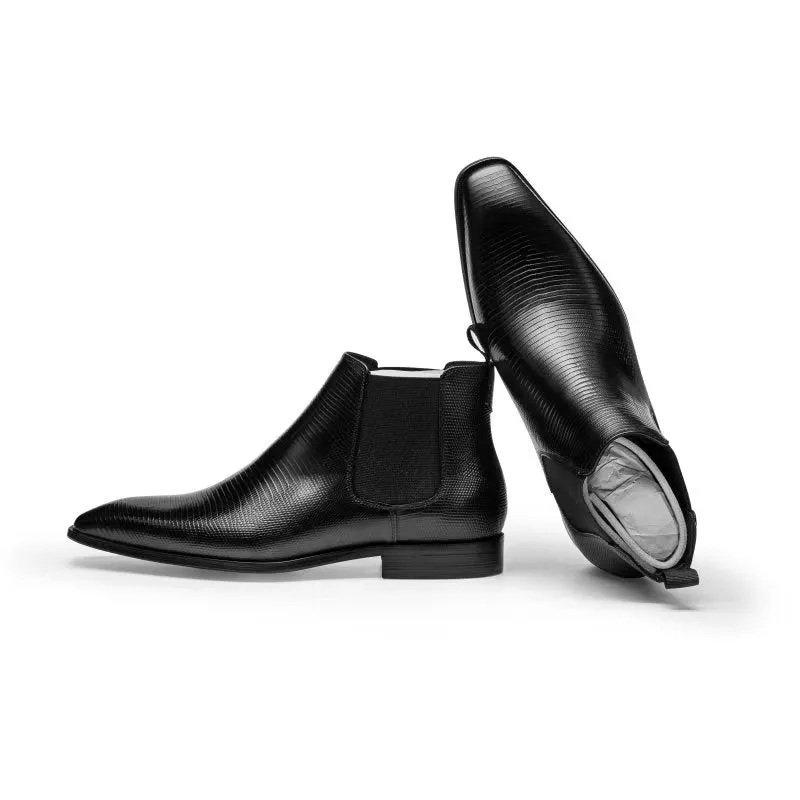 LeatherLux Exotic Fur-Lined Chelsea Boots