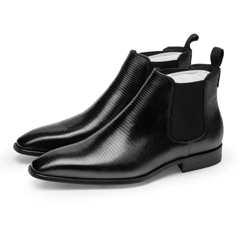 LeatherLux Exotic Fur-Lined Chelsea Boots