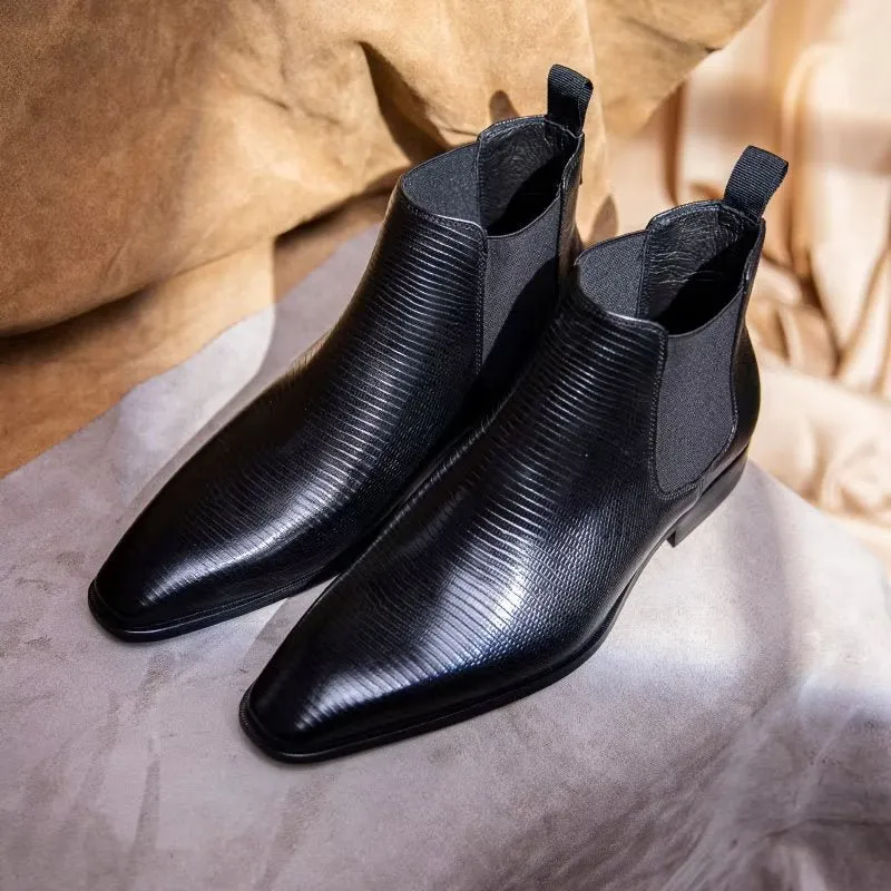 LeatherLux Exotic Fur-Lined Chelsea Boots