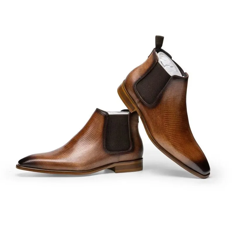 LeatherLux Exotic Fur-Lined Chelsea Boots