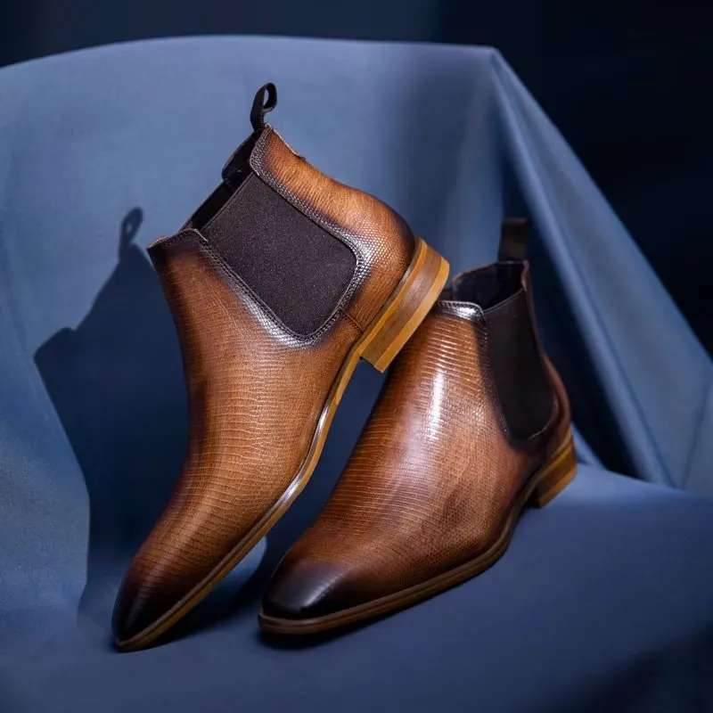 LeatherLux Exotic Fur-Lined Chelsea Boots
