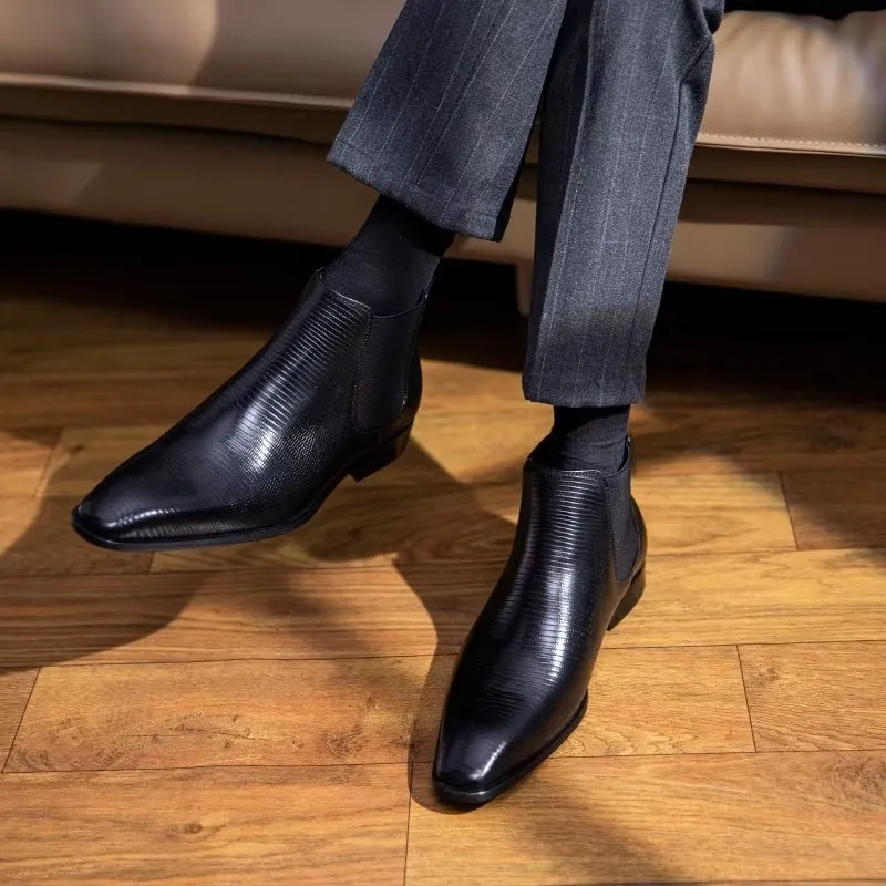 LeatherLux Exotic Fur-Lined Chelsea Boots