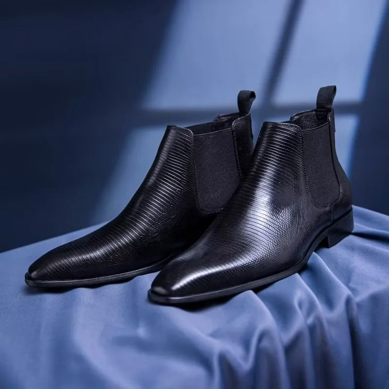 LeatherLux Exotic Fur-Lined Chelsea Boots