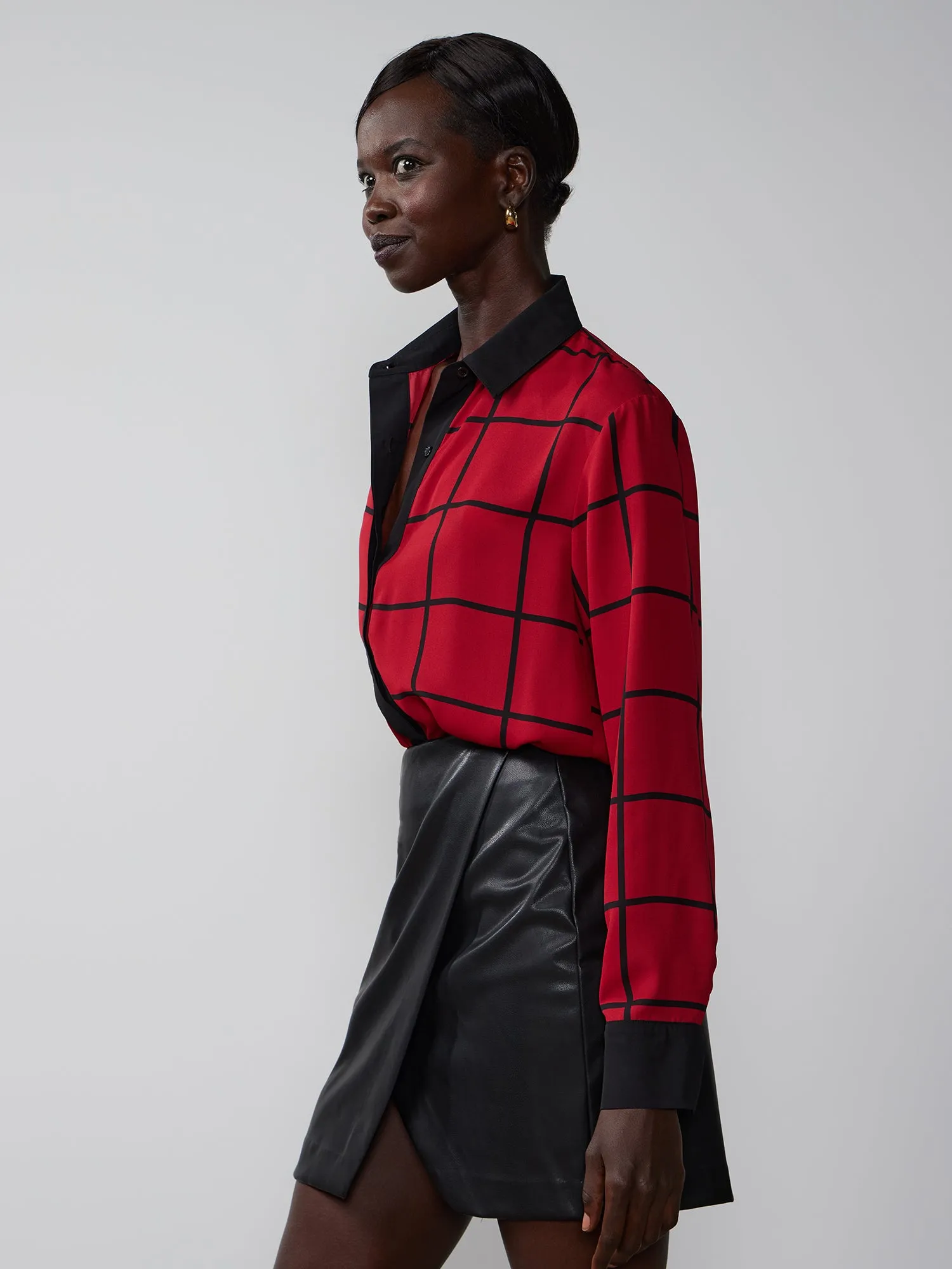 Long Sleeve Contrast Windowpane Check Shirt