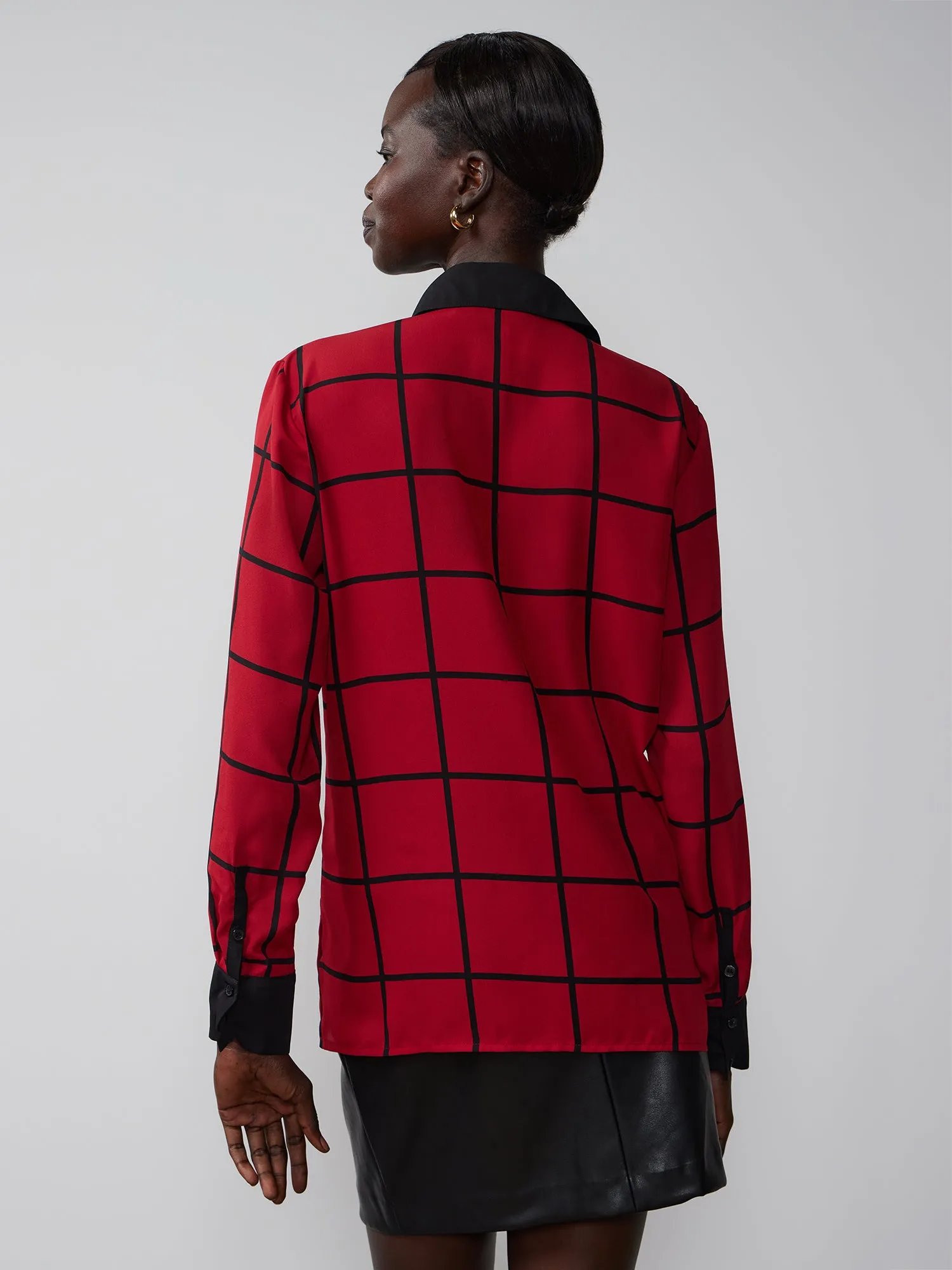 Long Sleeve Contrast Windowpane Check Shirt