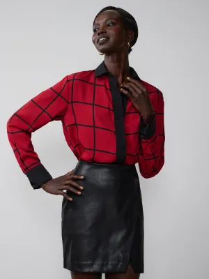 Long Sleeve Contrast Windowpane Check Shirt