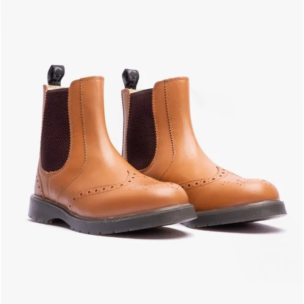 M281BT Mens Leather Brogue Chelsea Boots Tan