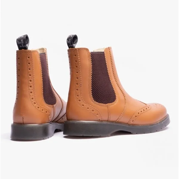 M281BT Mens Leather Brogue Chelsea Boots Tan