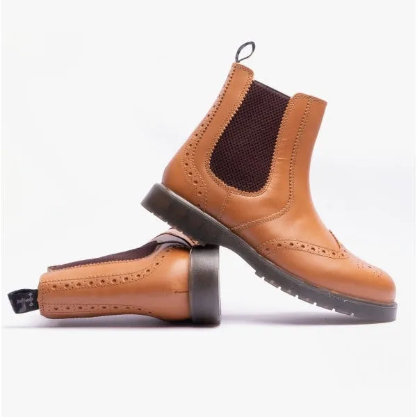 M281BT Mens Leather Brogue Chelsea Boots Tan