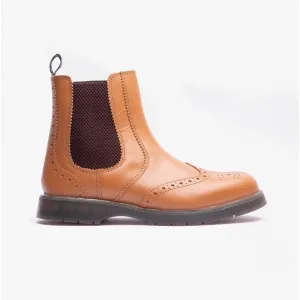 M281BT Mens Leather Brogue Chelsea Boots Tan