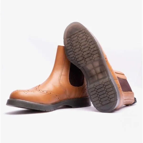 M281BT Mens Leather Brogue Chelsea Boots Tan